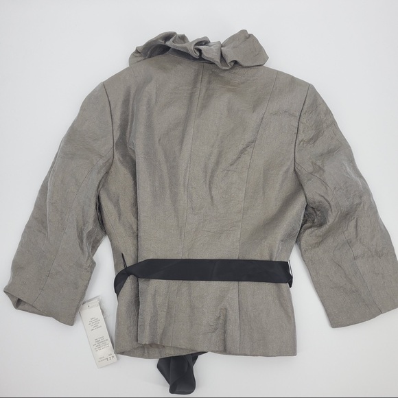 Adrianna Papell Evening Essentials Cocktail Hour Jacket Blouse Ruffles Silver - Picture 3 of 8